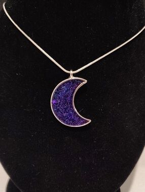 Handmade Moon Necklace With Purple And Sparkly Effect